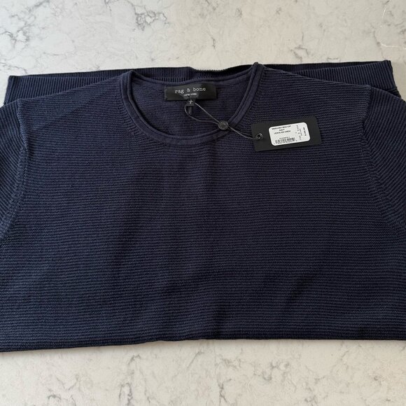 Rag and Bone Men's Lewis Navy Crew Short Sleeved Shirt - Picture 2 of 3